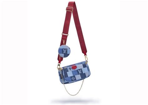 louis vuitton multi pochette accessoires denim monogram check blue red